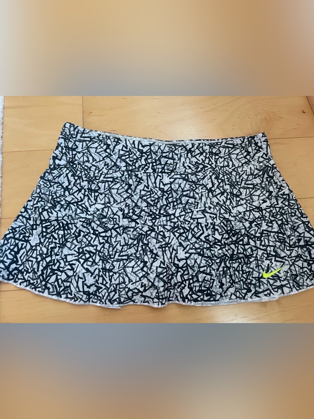 Nike Women's Black & White Patterned Athletic Skirt with Neon Logo